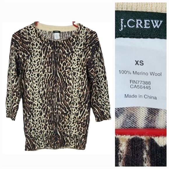 J. Crew Merino Wool Tippi Sweater Leopard Print Women's XS Pullover Long Sleeve - Picture 1 of 8